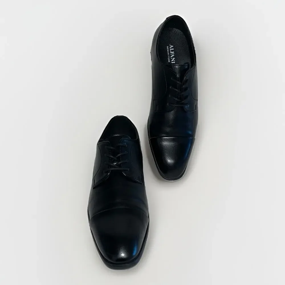 Alfani Quinn Men’s Black Leather Dress Oxfords Size 8.5M Cap Toe